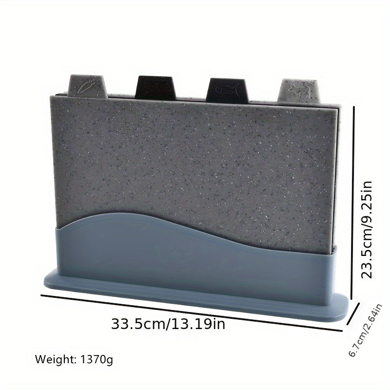 Set of 4 Marble Pattern Plastic Cutting Mats with Stand for Kitchen Food Prep