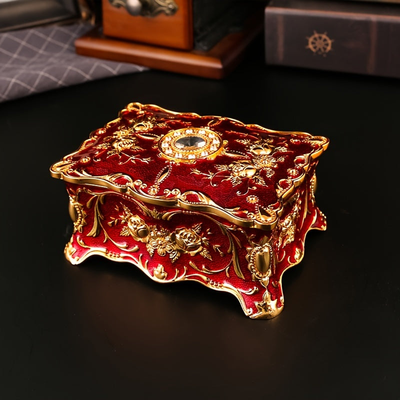 Металлическая шкатулка для хранения украшений с ретро-дизайном для ожерелий, серег, колец