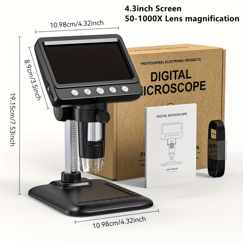 Digital Microscope 1200X 17.78cm/10.92cm with 8 LED Illumination for Biological Research Coin Appraisal and Education