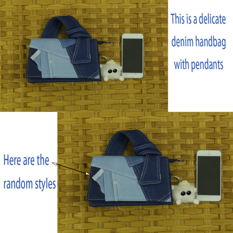 Women's Denim-Inspired Crossbody Bag with Magnetic Closure and Machine Washable Material in Royal Blue and Black