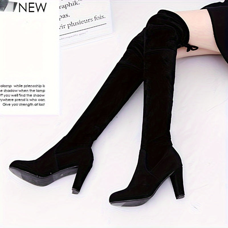 Женские ботинки на каблуке до бедра с однотонным цветом, без шнурков, удобные