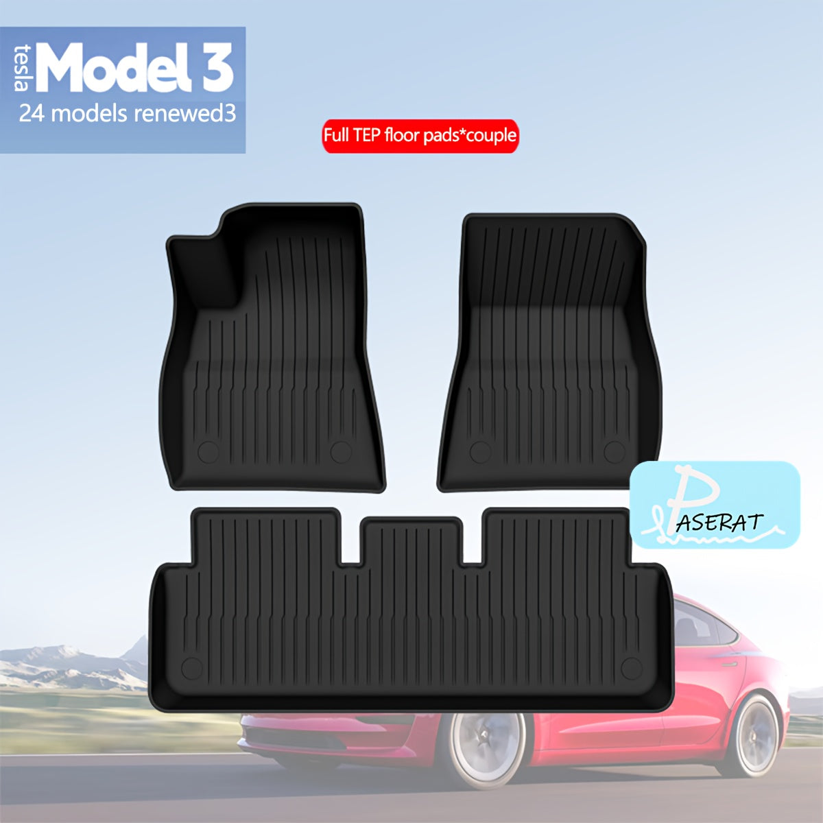 Non-Slip PU Leather Floor Mats for Tesla Model 3 and Y, Easy Clean, Stylish
