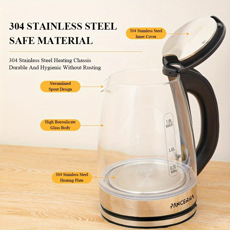 Electric Kettle 1.8L Borosilicate Glass 1500W for Coffee and Tea