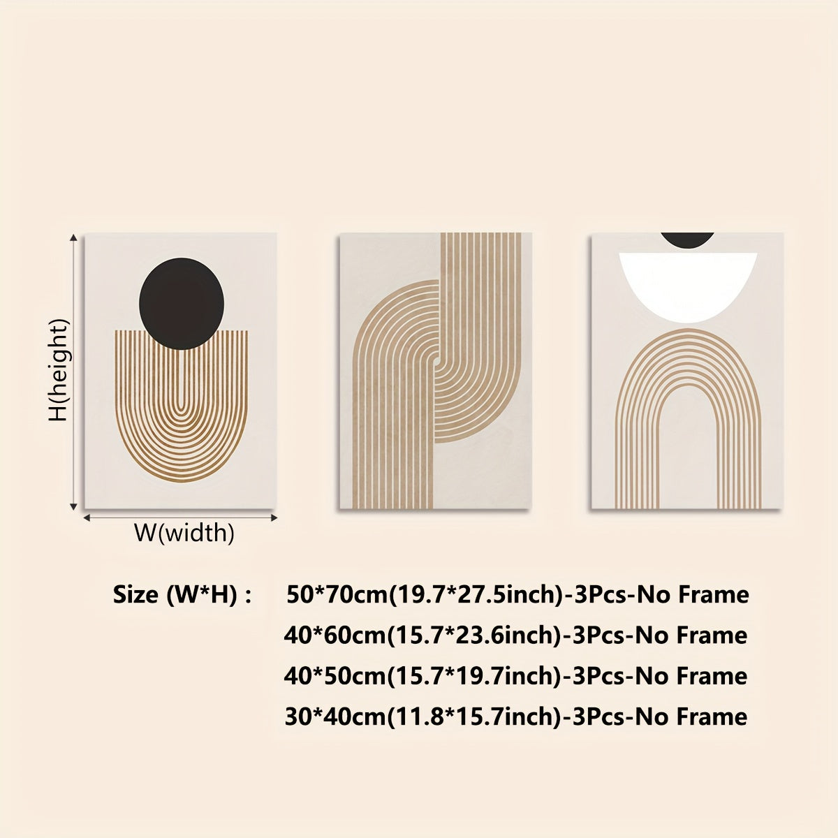 Set of 3 Geometric Canvas Wall Art Posters Modern Minimalist Black White Brown Home Decor