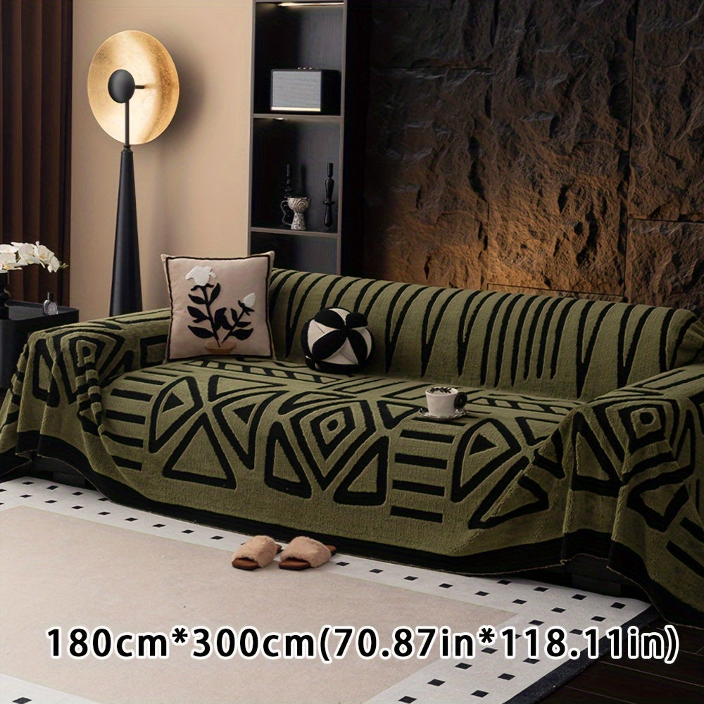 Boho Style Geometric Velveteen Sofa Throw with Machine Washable Cover for Armchair Loveseat and Sofa