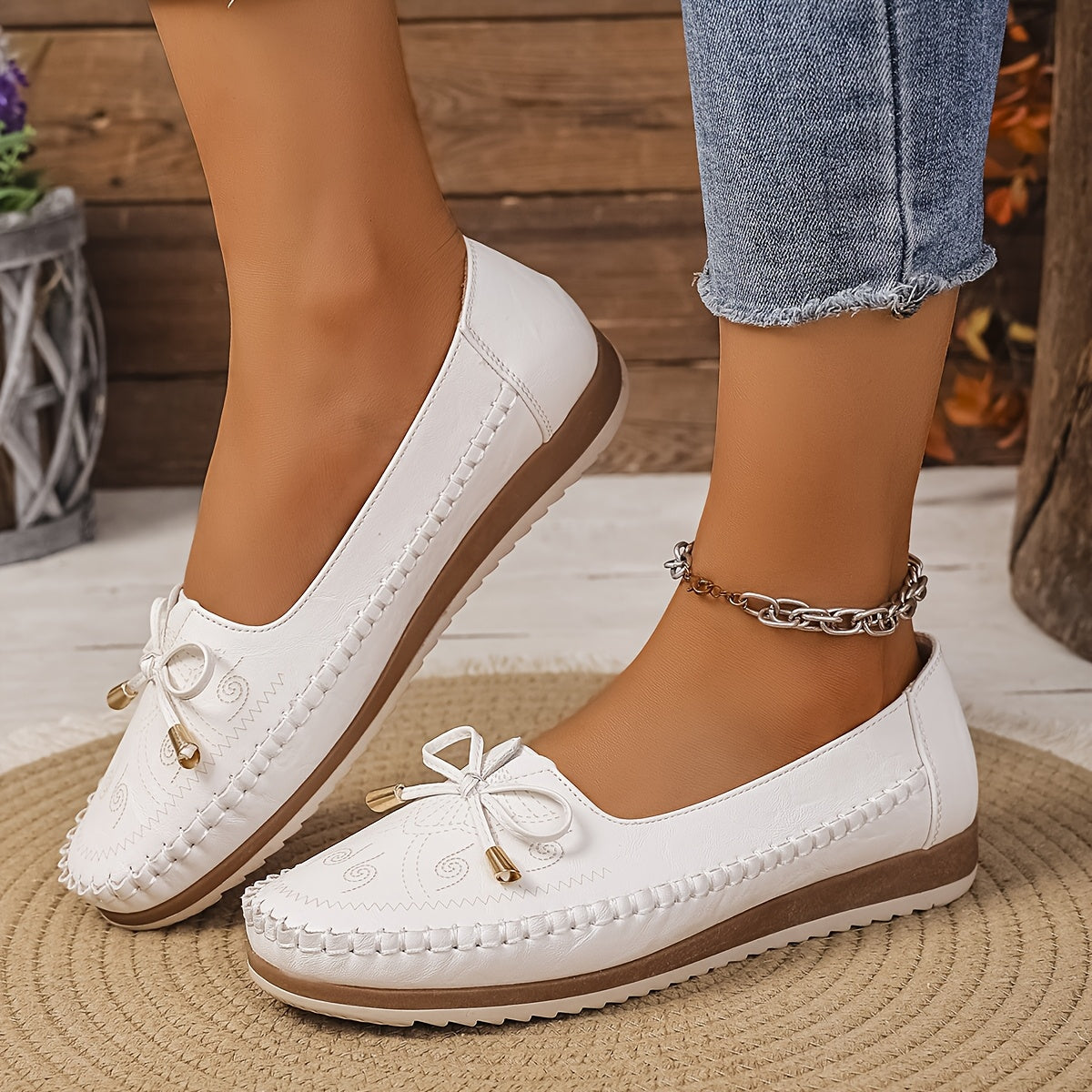 Women's Animal Print Slip-On Ballet Flats with Ankle Strap