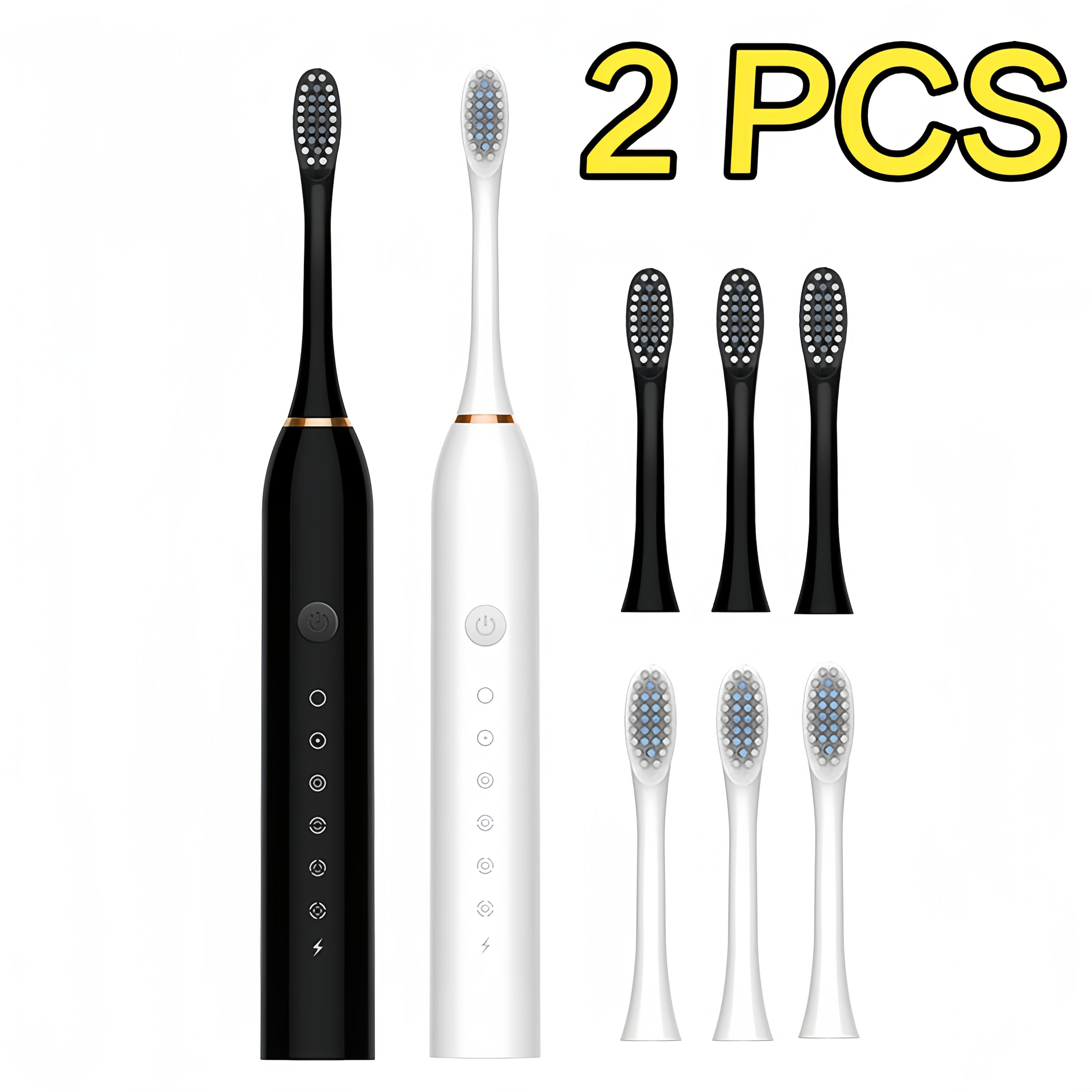 Электрические зубные щетки для взрослых 6 режимов мягкая щетина отбеливание перезаряжаемые 2 шт.