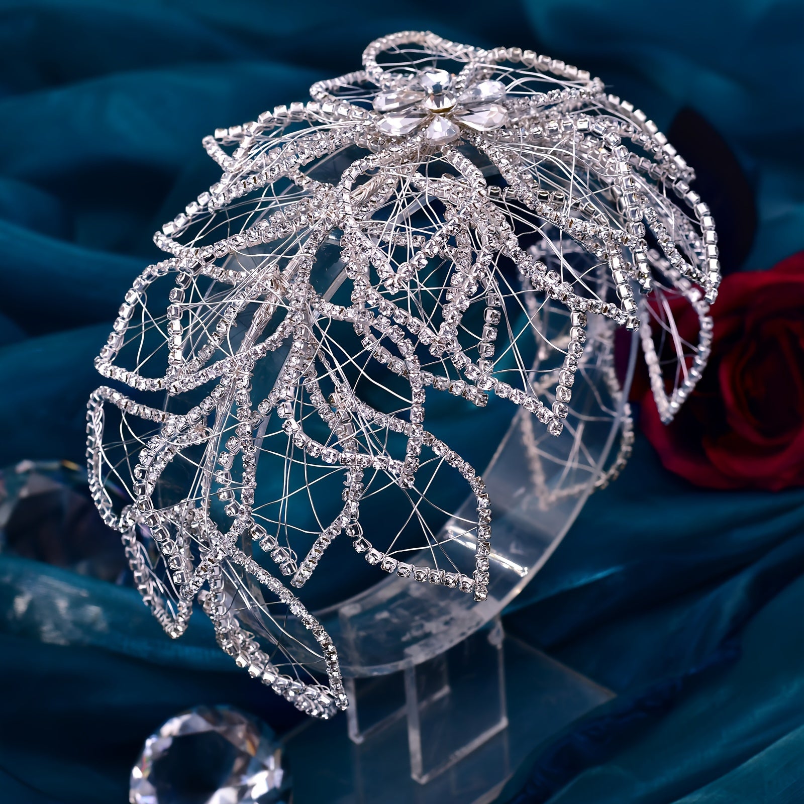 Antique Bridal Headband with Silver Crystal for Weddings and Special Occasions