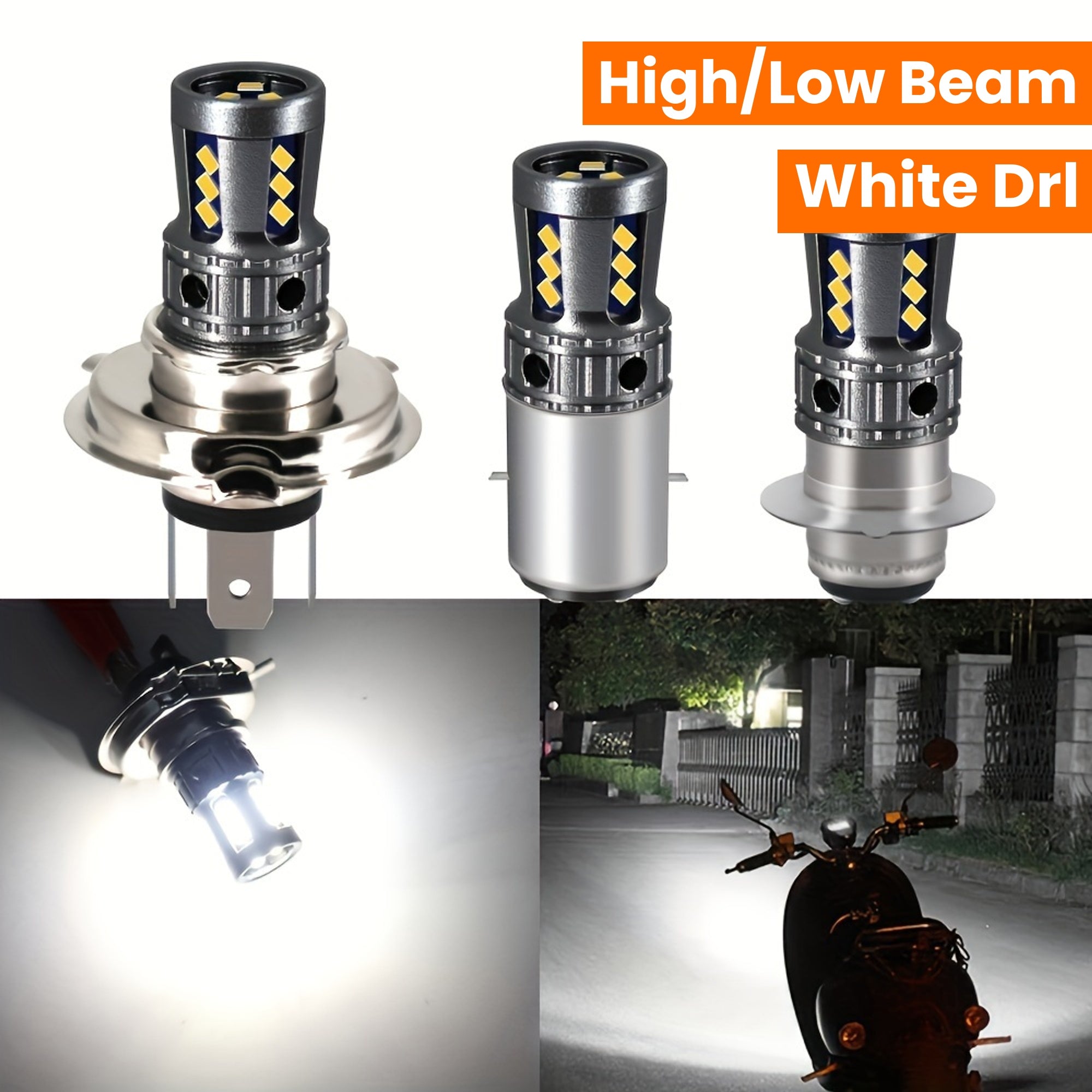 Mototsikl LED farasi H4 yuqori va past chiroq oq 12V tuman chirog'i