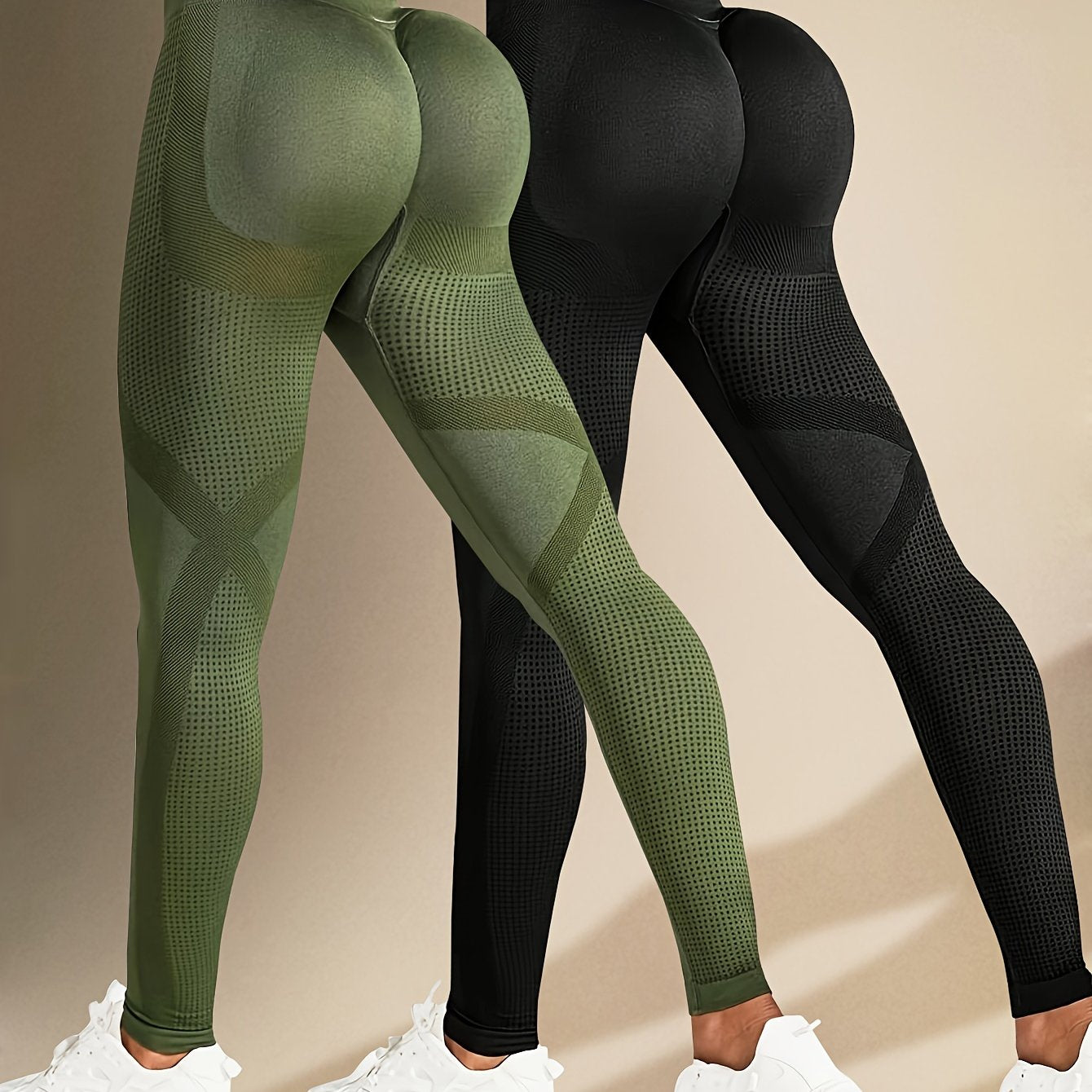 Women's High-Elasticity Pleated Yoga Leggings with Abdominal Control in Solid Colors