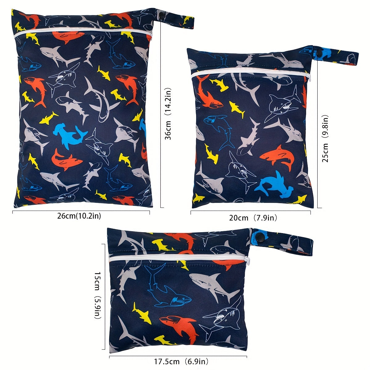 Set of 3 Reusable Washable Diaper Bags Polyester Travel Beach Pool Daycare Gym