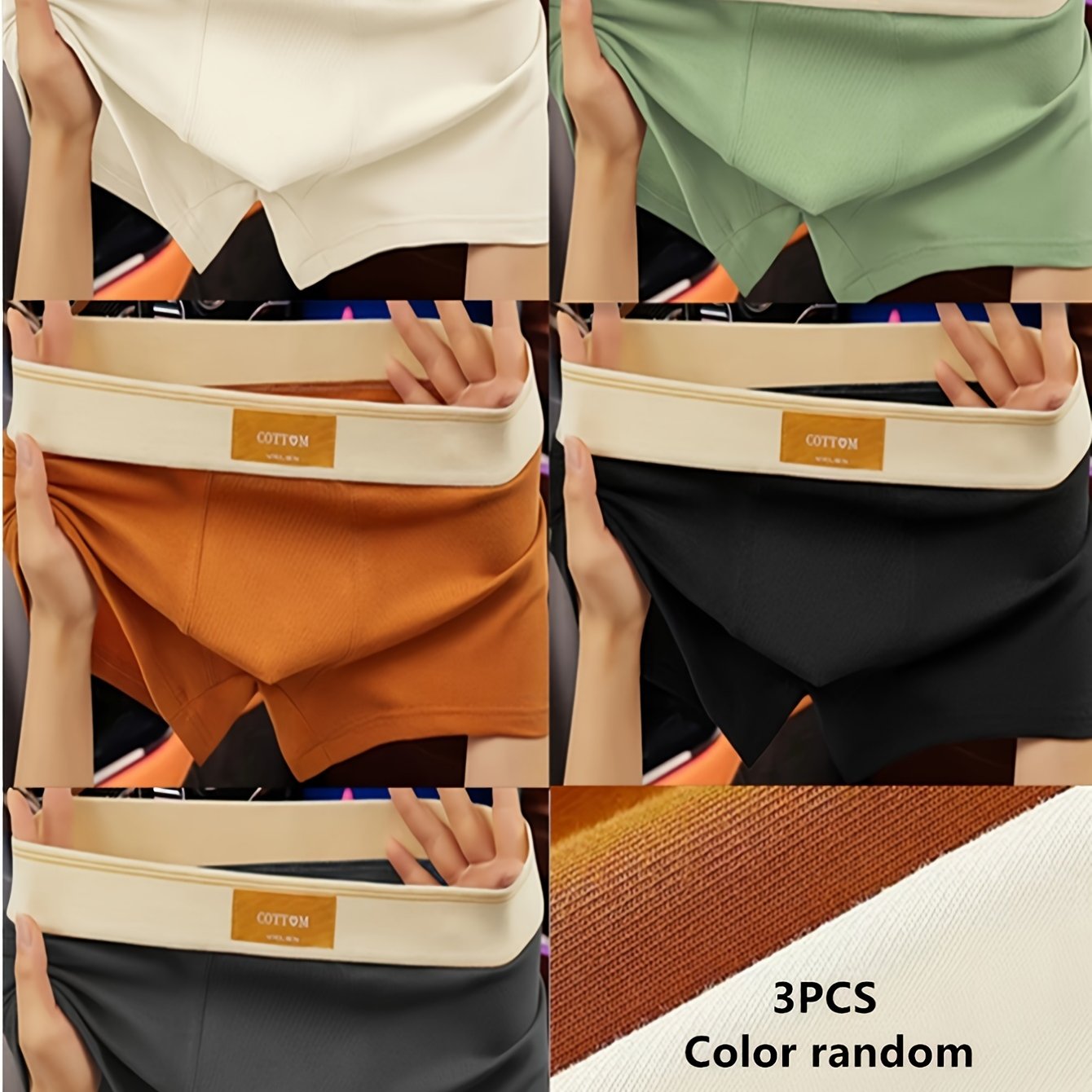 Men's Cotton Boxer Briefs Pack of 3 Breathable Stretch Low Rise Solid