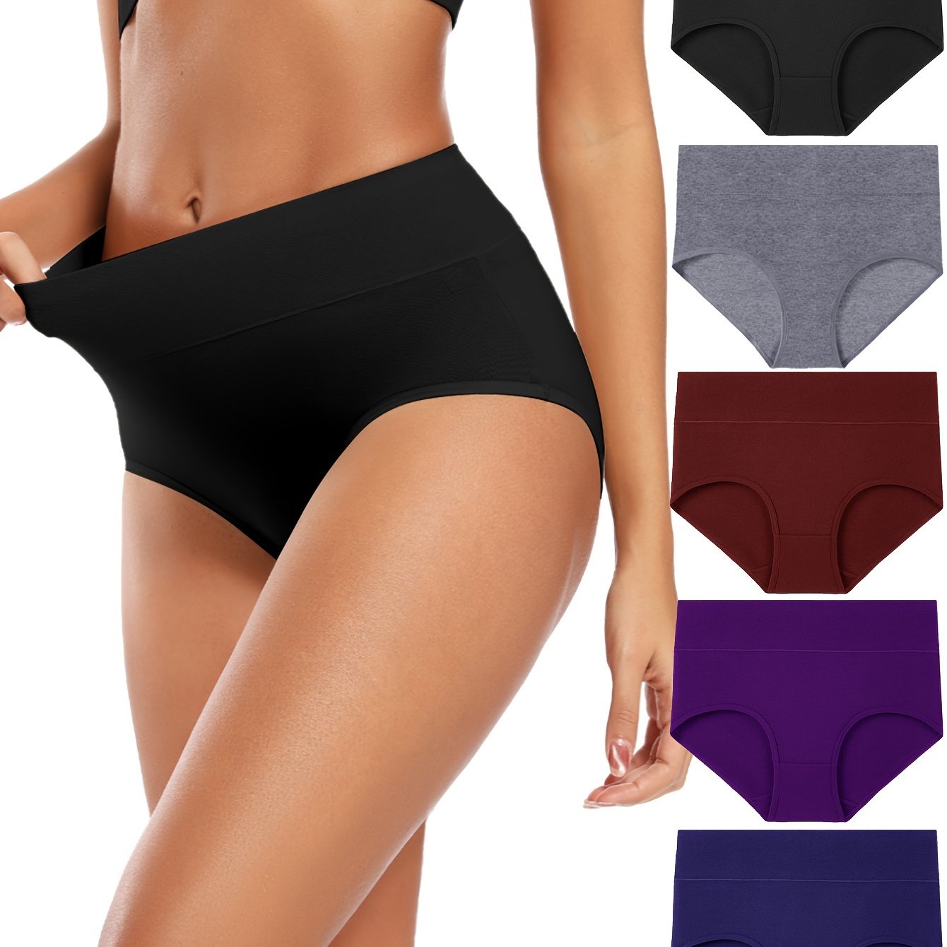 Set of 5 Women's High-Waisted Cotton Triangle Panties Briefs