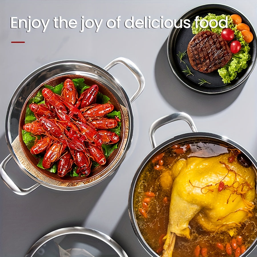 Juego de 3 ollas de vapor de acero inoxidable con cesta, distribución uniforme del calor, diseño duradero