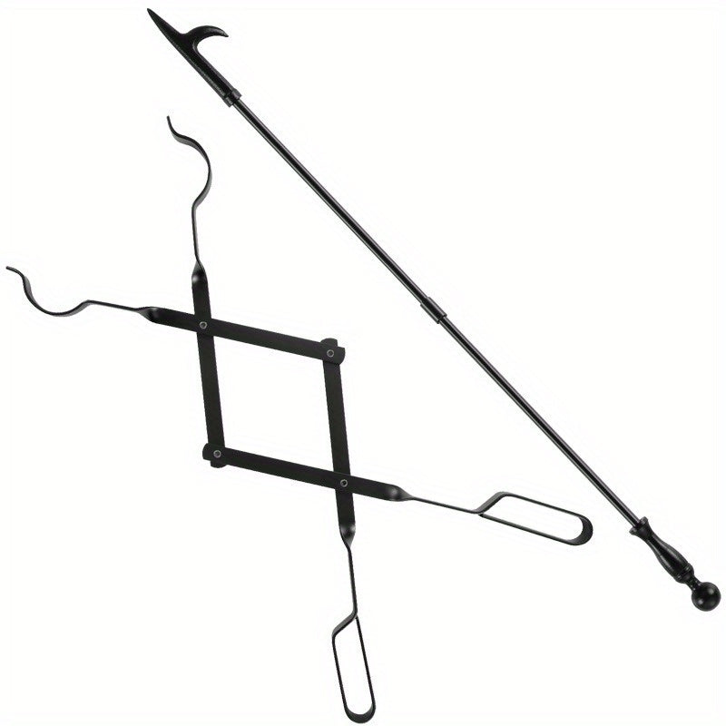 Foldable Fireplace Fire Tongs with Iron Handle for Campfire and Home Use