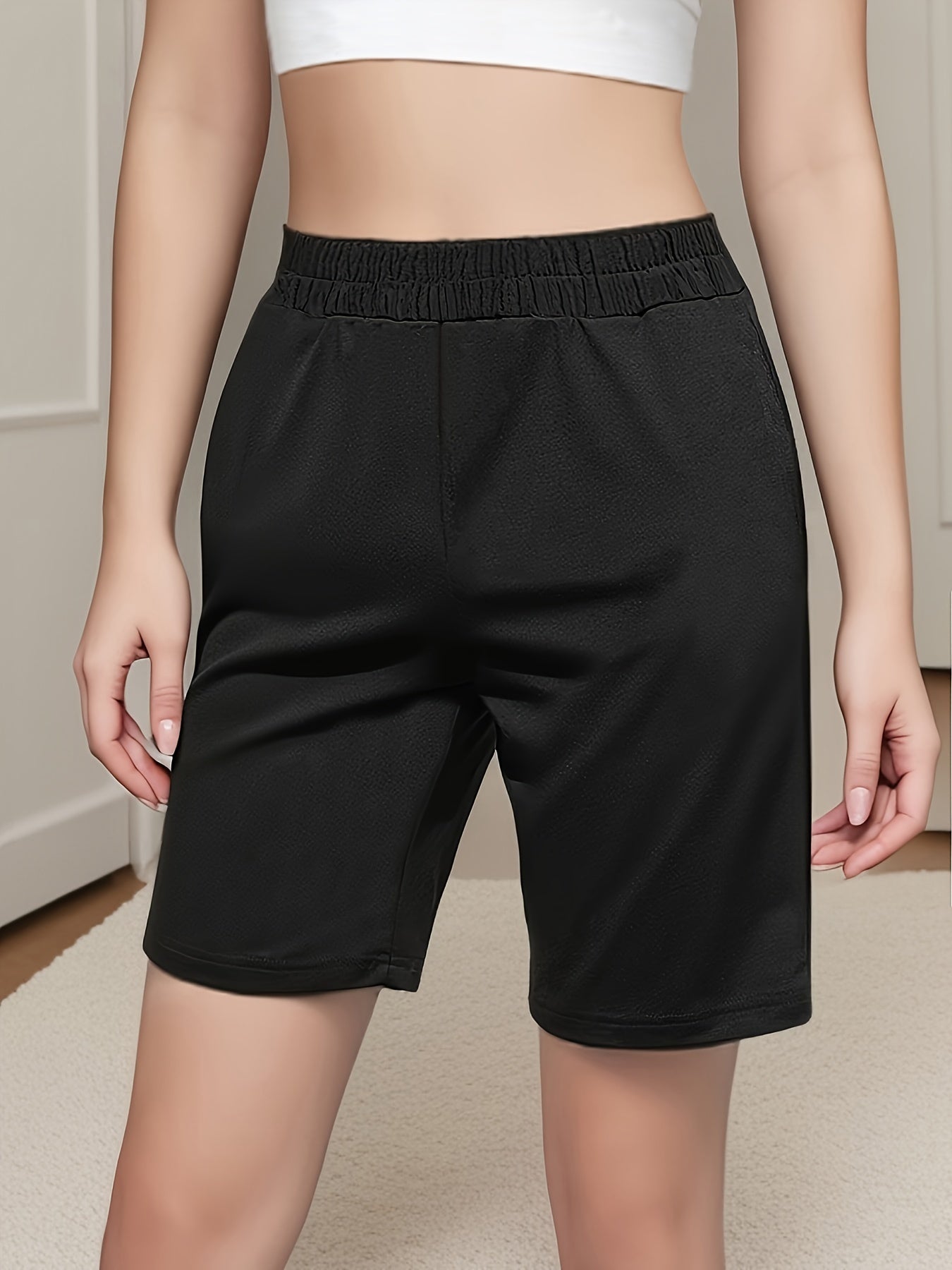 Plus Size Women's Bermuda Shorts Lightweight Solid Polyester Spandex Summer