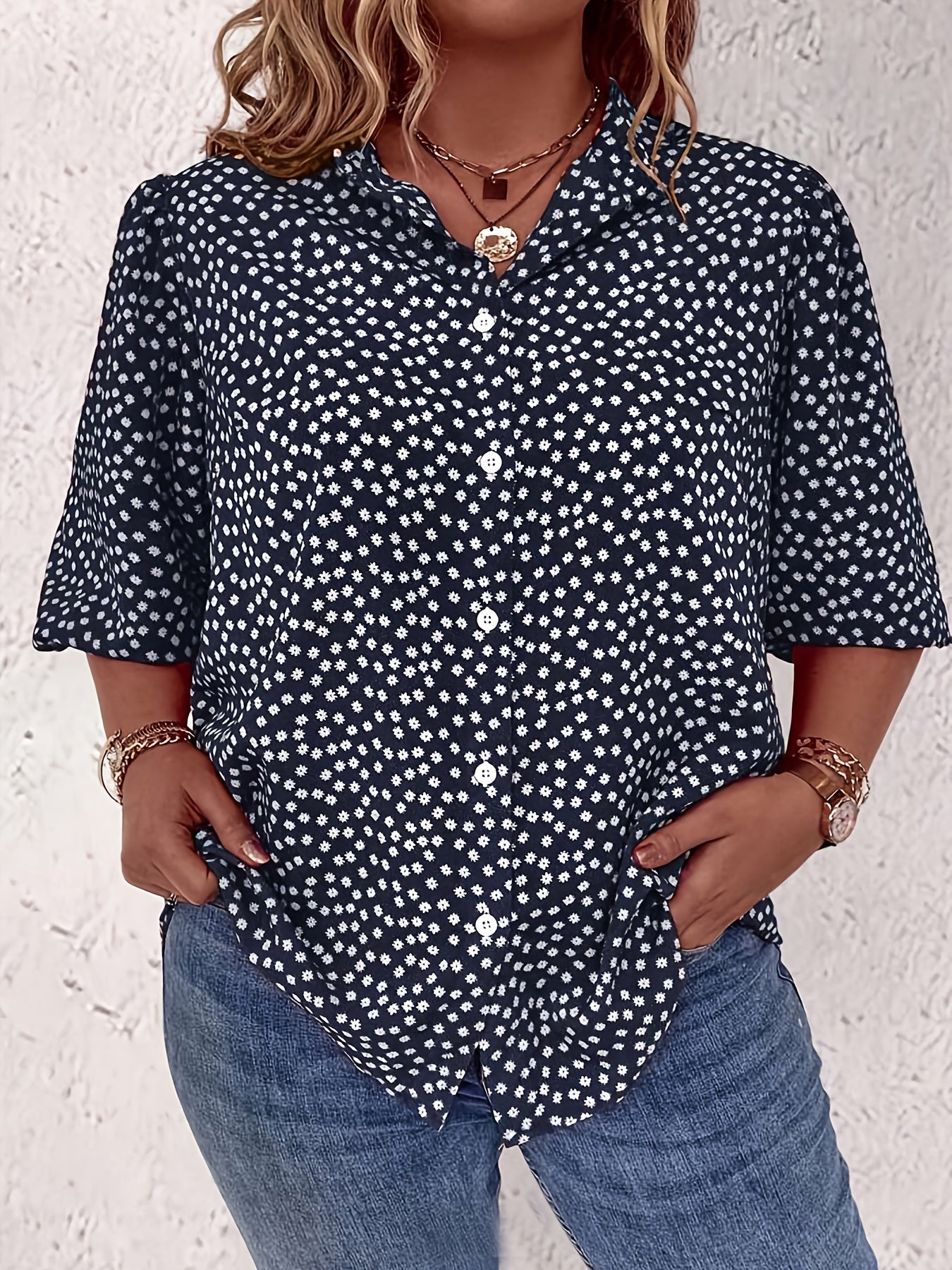 Camisa casual de mujer de tallas grandes con estampado floral para salidas