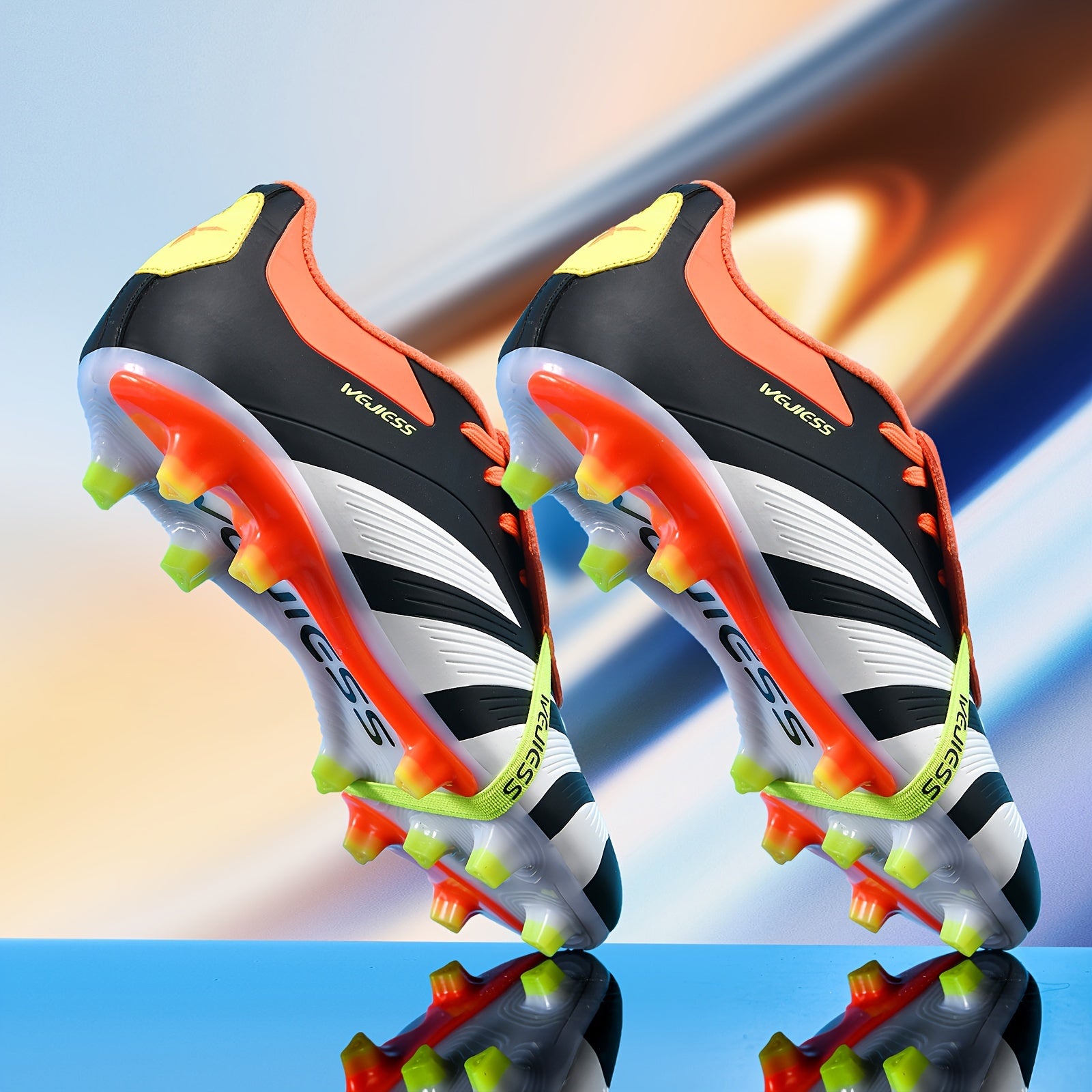Men's High-Top Soccer Cleats Non-Slip TPU Sole Breathable Fabric Insole Black Striped