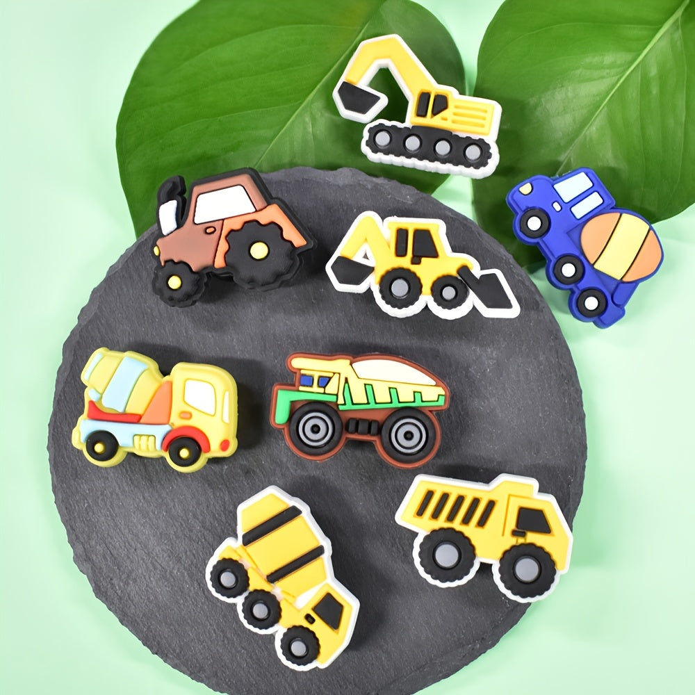 15pcs Soft PVC Construction Vehicle Shoe Charms for Sandals and DIY Accessories