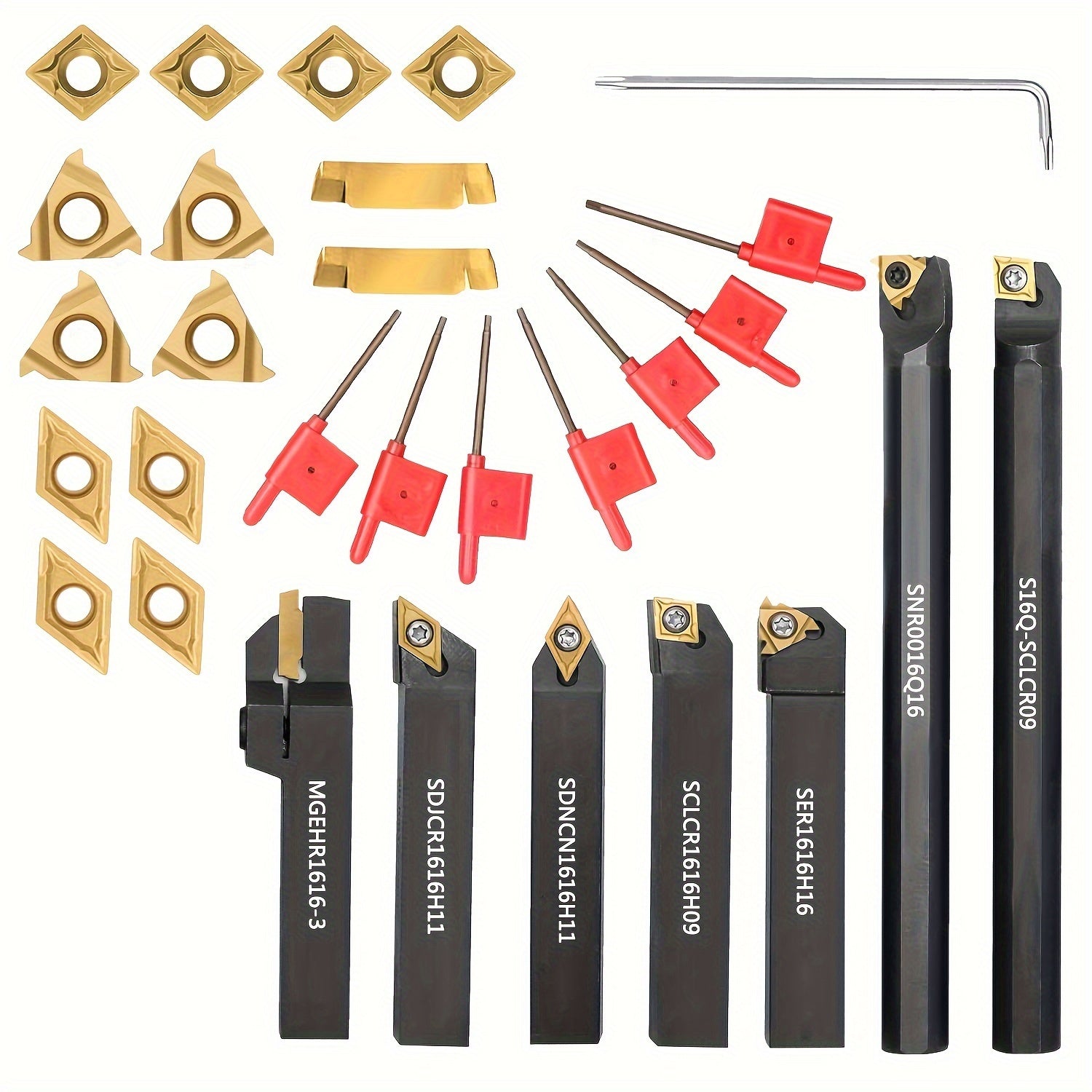 21pcs Lathe Turning Tools Set with Carbide Inserts and 16mm Handle