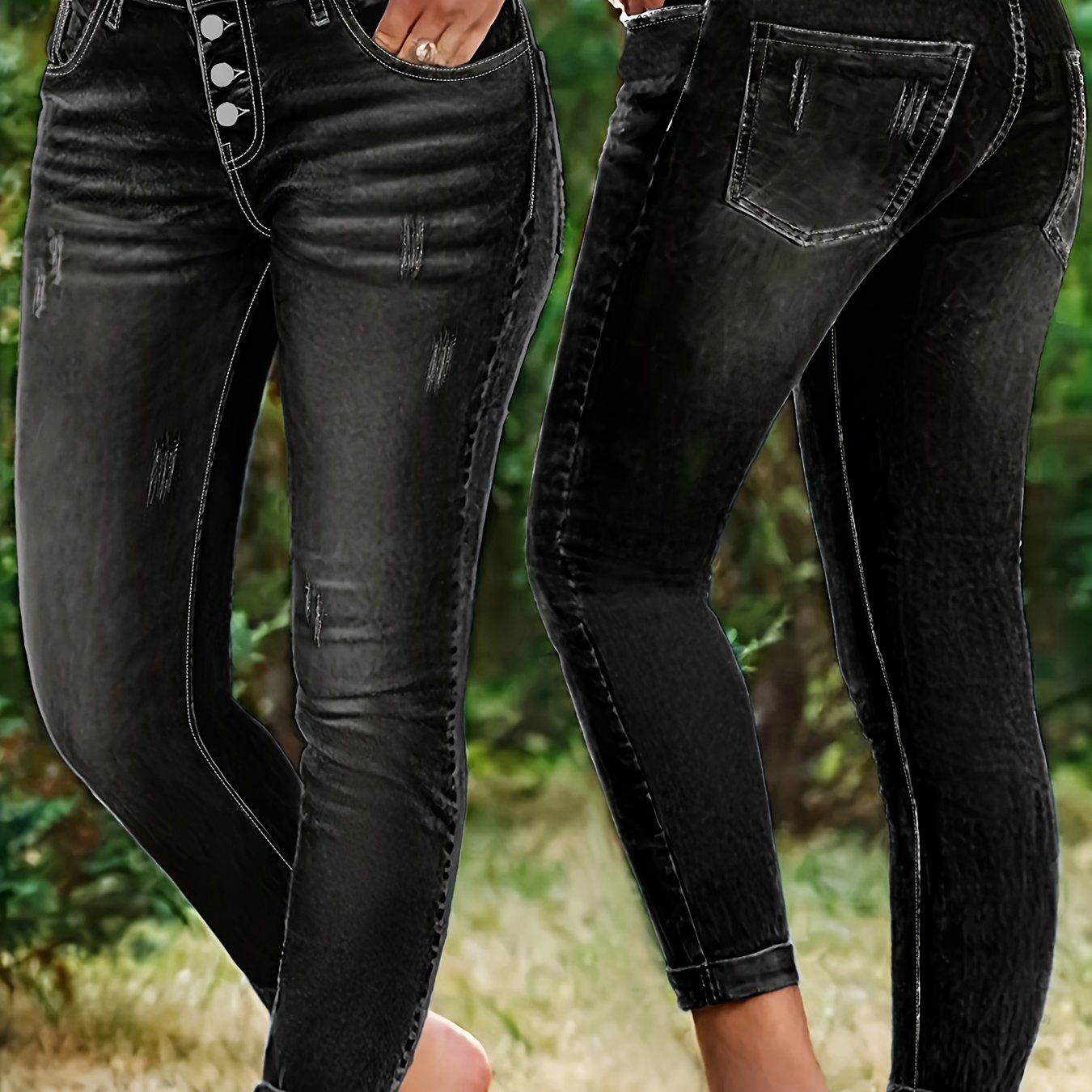 Plus Size Blue Vintage-Style High-Waist Jeans With Rolled Hem