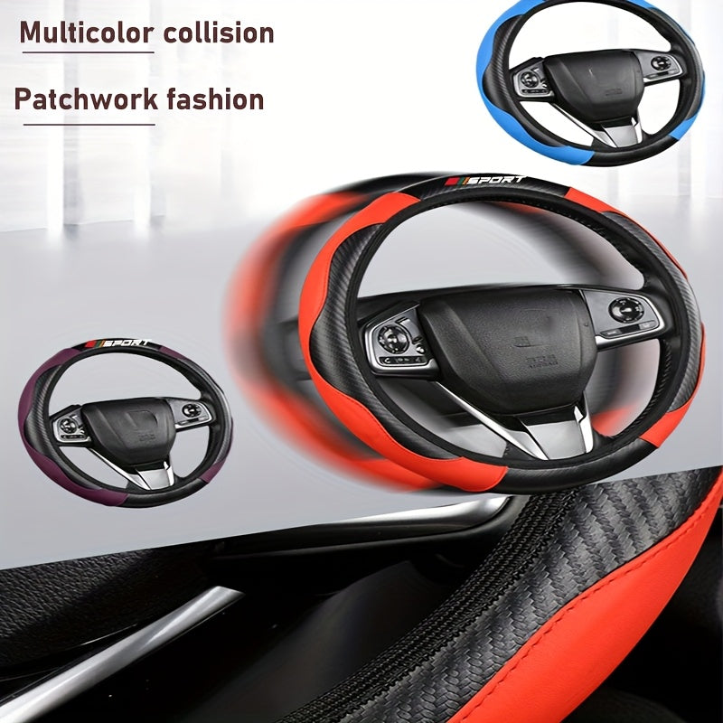 Synthetic Faux Leather Steering Wheel Cover Non-Slip Durable Red Accents