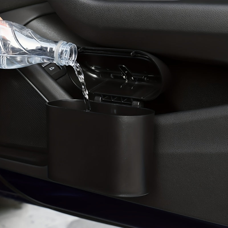 Cubo de basura para coche con tapa, pequeño, a prueba de fugas, colgante, resistente, de ABS, contenedor de residuos para vehículo