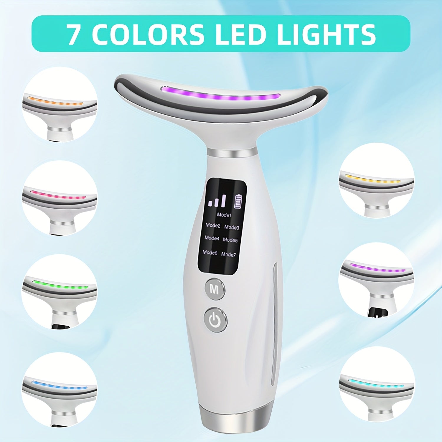 LED Heated Facial and Neck Massager with 7 Colors Rechargeable Lithium Battery
