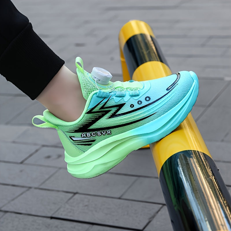 Kids' Navy Blue Mesh Sneakers with Stripes and Rotating Buckle for Boys and Girls