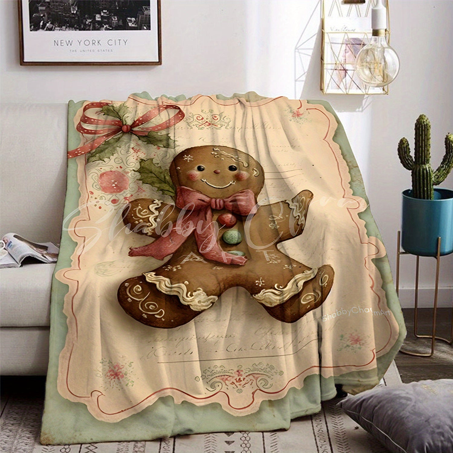 Festive Gingerbread Man Blanket Cozy Knit Throw 70x100 cm Multicolor