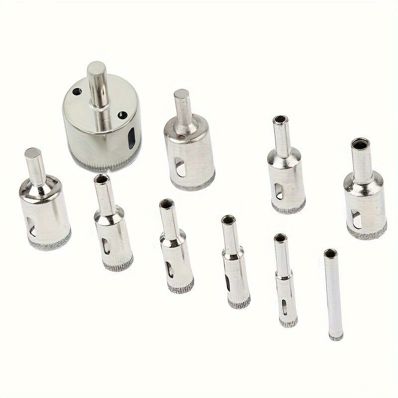10-Piece Diamond Coated Drill Bit Set for Tile Marble Glass Ceramic