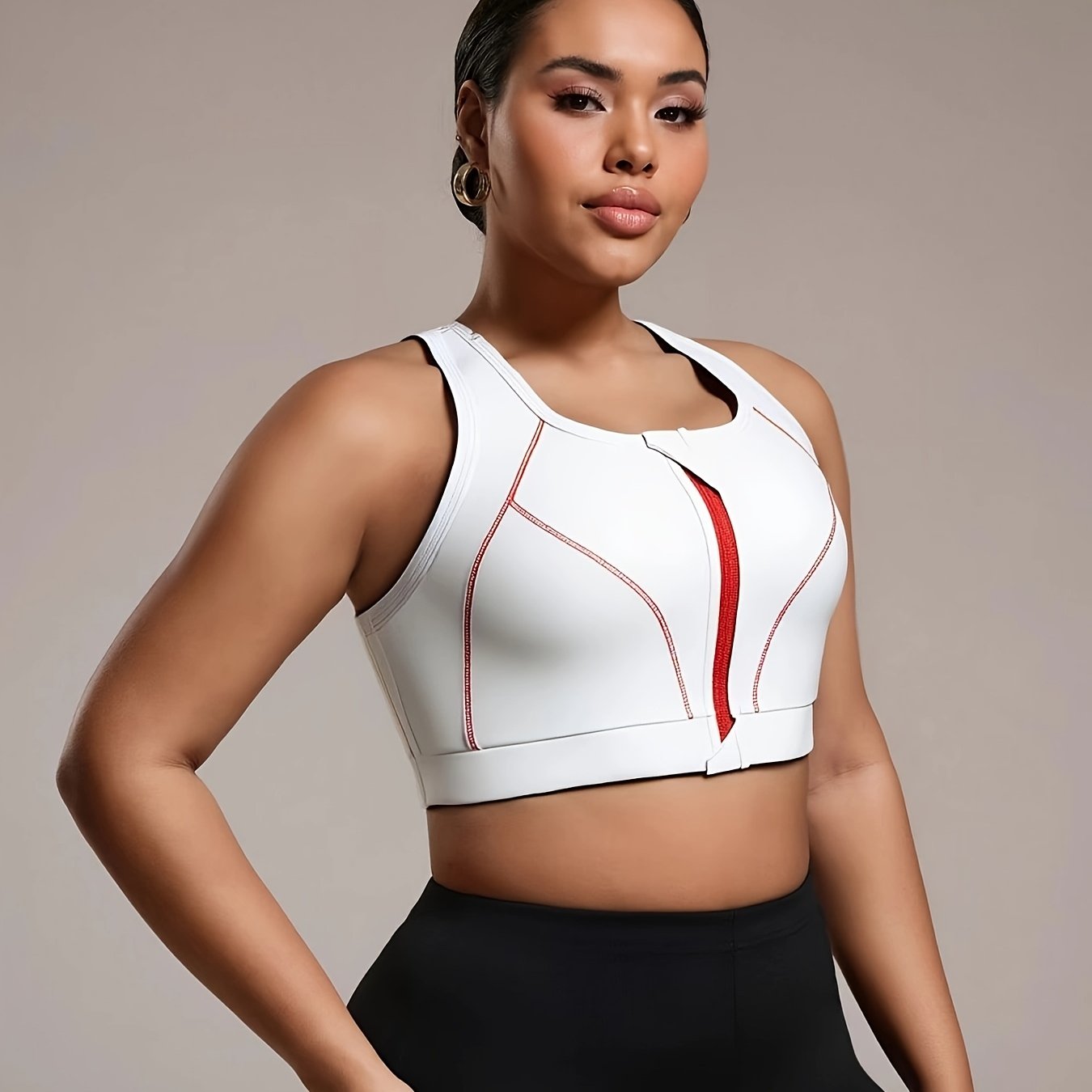 Plus Size Women Sports Bra with Front Zipper High Support Removable Pads