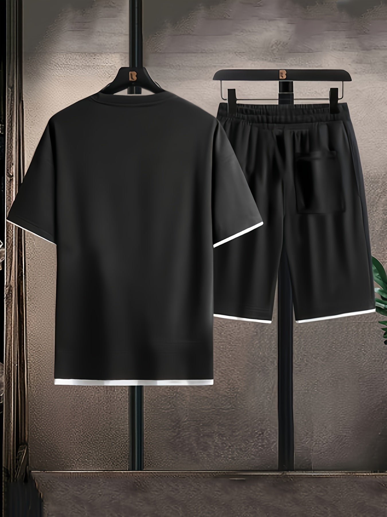 Men's Summer Casual Outfit T-Shirt and Shorts Set Crew Neck Patchwork Breathable Fabric