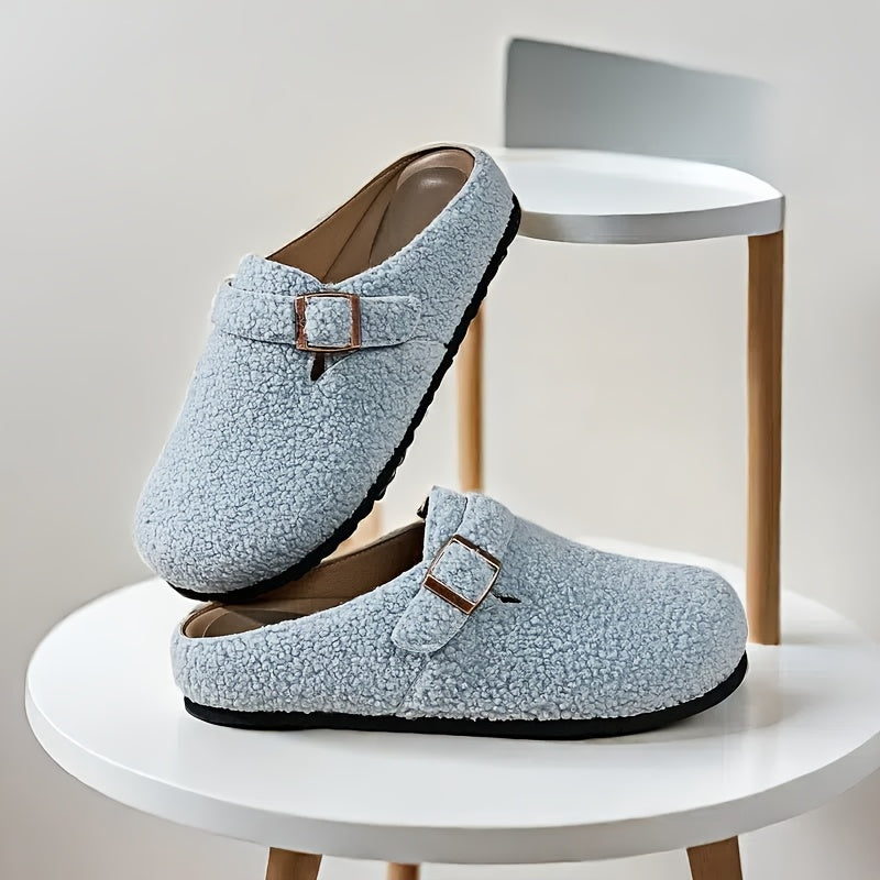 Women's Lightweight Slip-On Loafers Soft Blue Fleece Round Toe EVA Sole