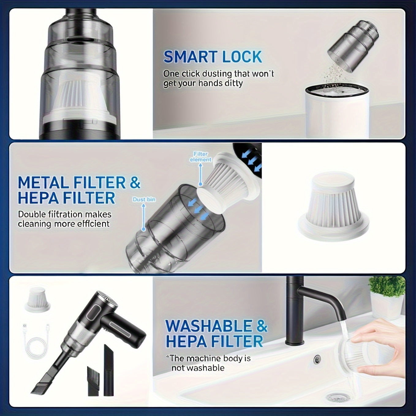 Cordless Handheld Vacuum Cleaner for Car Office Home Lithium Rechargeable Suction