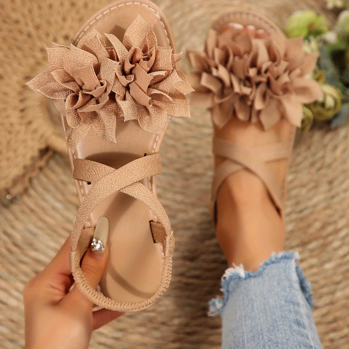 Women's Plus Size Flat Sandals Open-Toe Slip-On Casual Summer Shoes