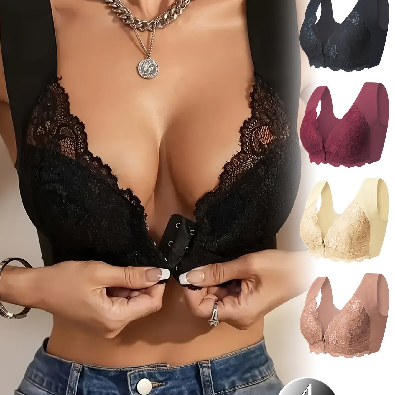 Women Floral Lace Push-Up Bras Pack Medium Support Comfortable Wire-Free