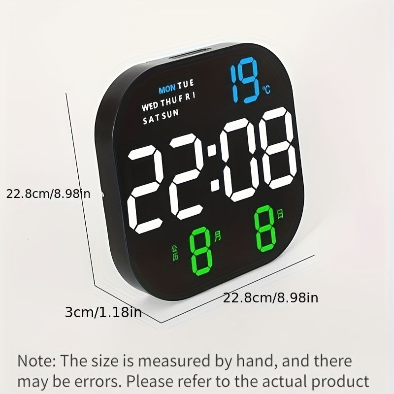 Large LED Wall Clock with Remote Control Digital Display Alarm Calendar Temperature
