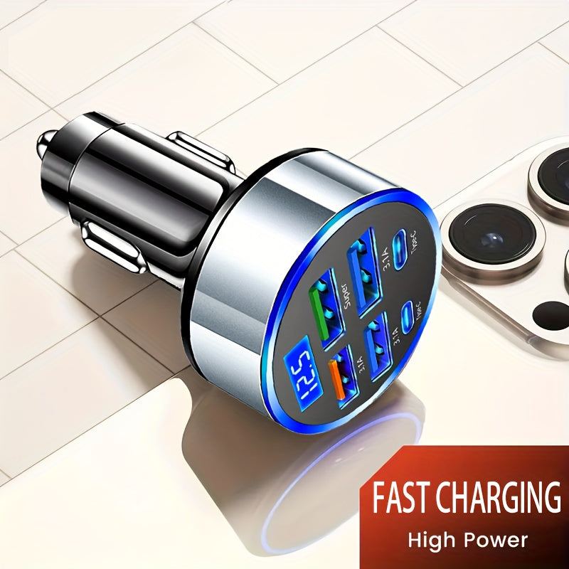 Cargador de coche USB de 6 puertos con carga rápida, adaptador de cargador PD para teléfono