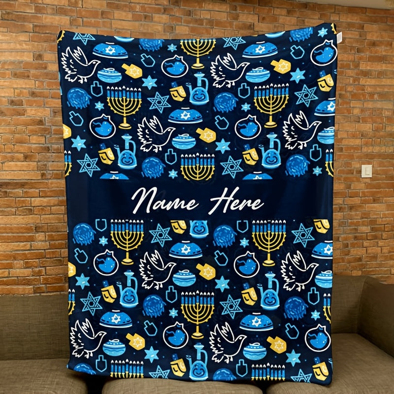Happy Hanukkah Flannel Throw Blanket Cozy Soft Cuddle Gift