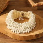 Handcrafted Beaded Bohemian Style Bracelet with White Crochet Hook Charm for Women