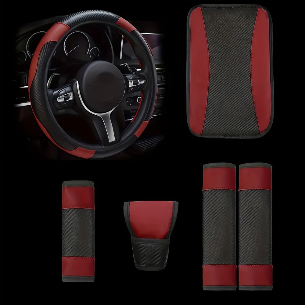 Universal avtomobil ichki bezaklar to'plami, 6 ta qism, PU charm bilan boshqarish g'ildiragi qopqog'i