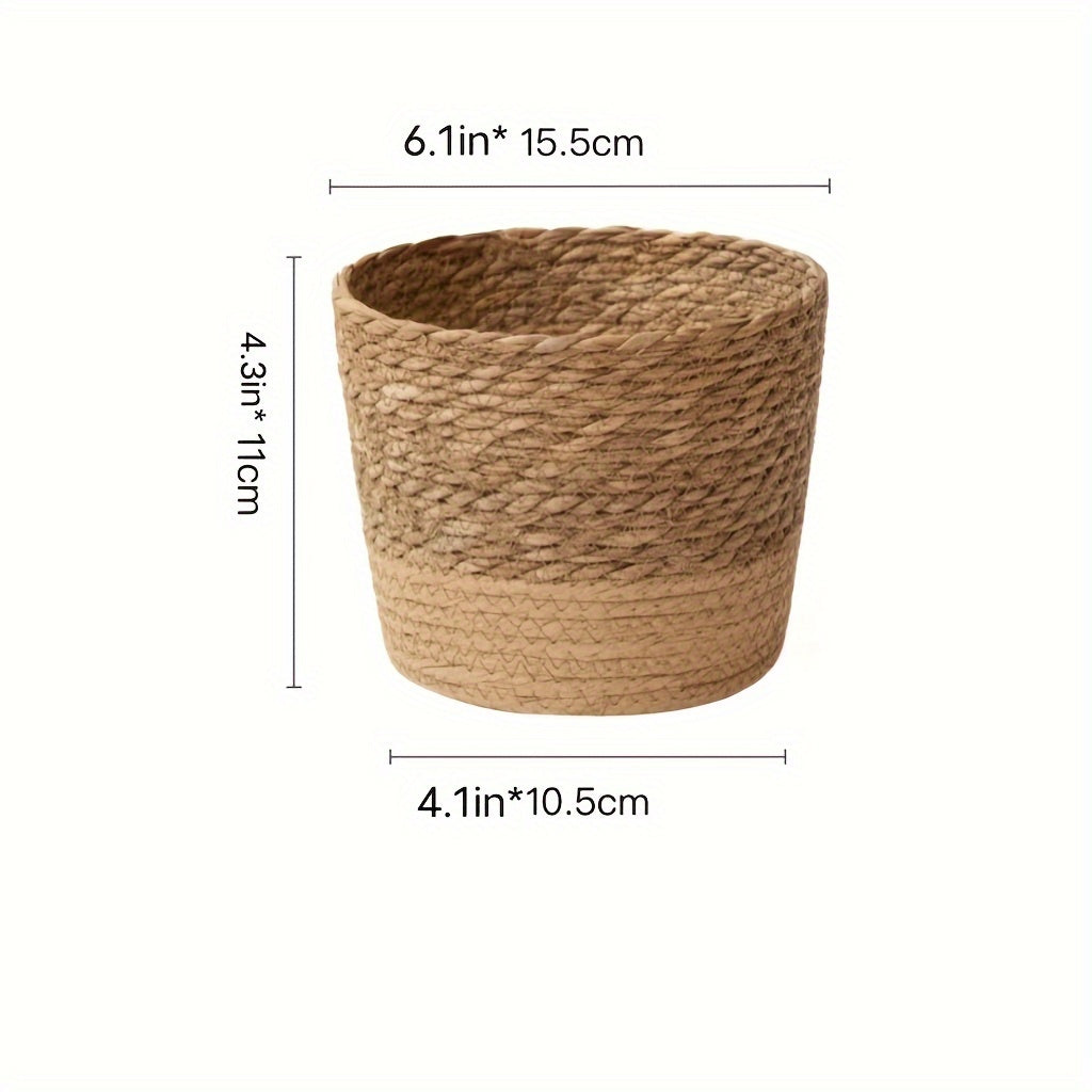 Handwoven Seagrass Planter Pot Indoor Home Decor with Plaid Accessory