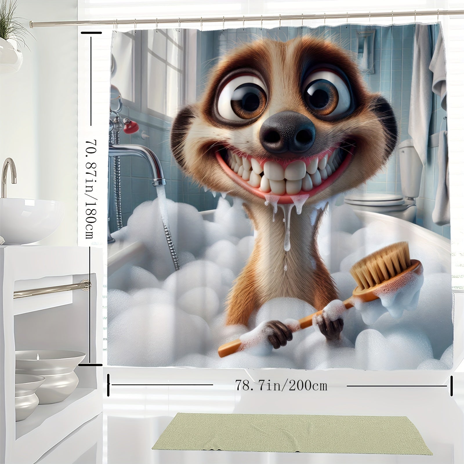 Animal Print Shower Curtain Water-Resistant Polyester with Hooks Machine Washable