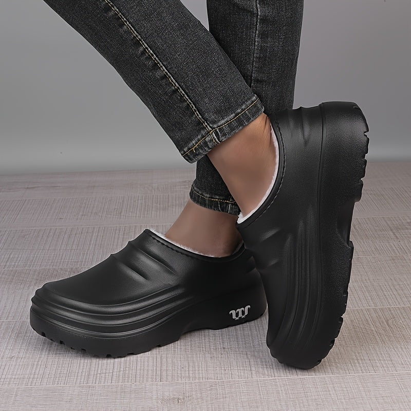 Women's EVA Clogs Comfortable Anti-Slip Winter Work Shoes Black White Collar