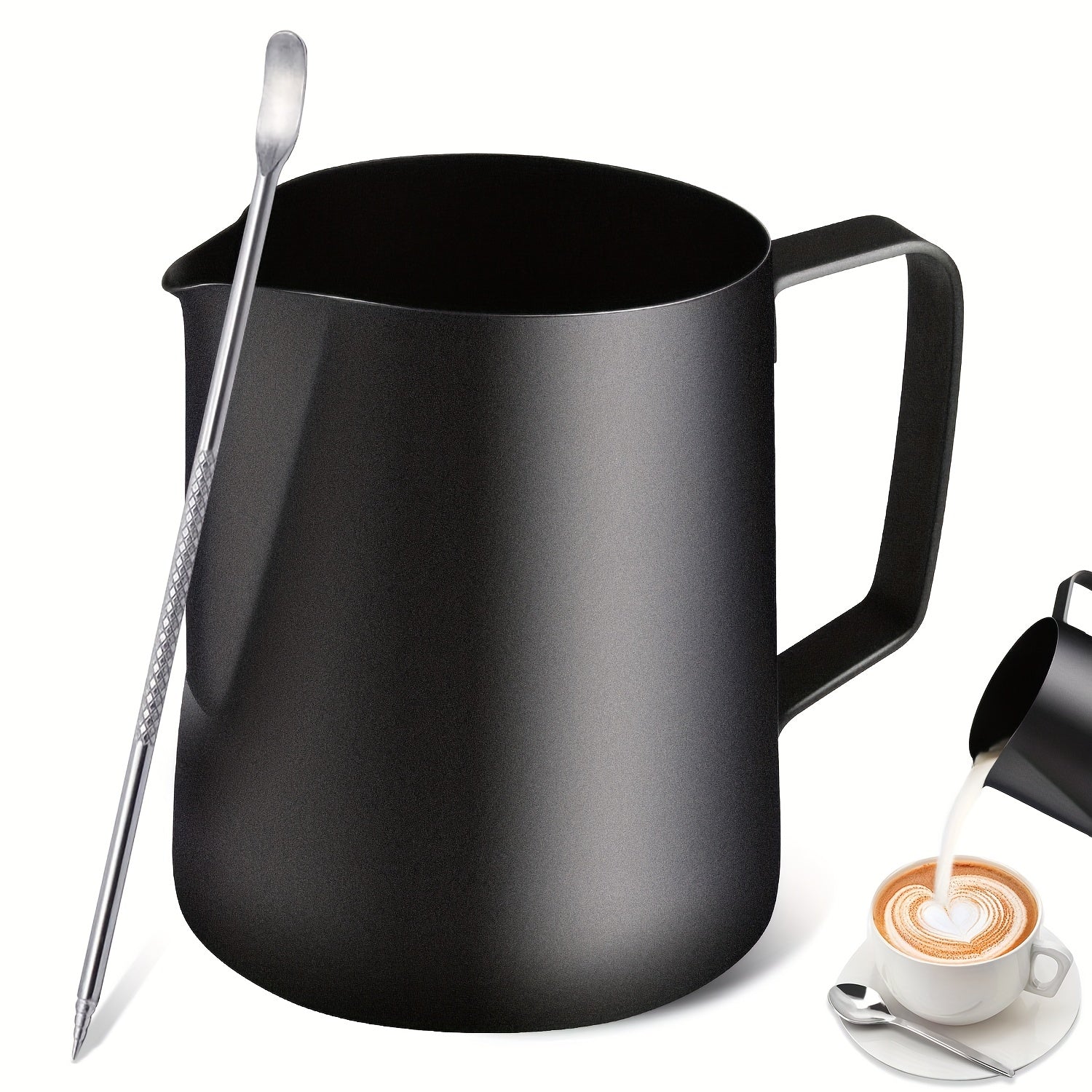 Taza de café de acero inoxidable de 20oz con espumador de leche y aguja para flor de extracción