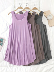 Women's Sleeveless Cotton Nightgowns 3-Pack Solid Color Sleep Dresses