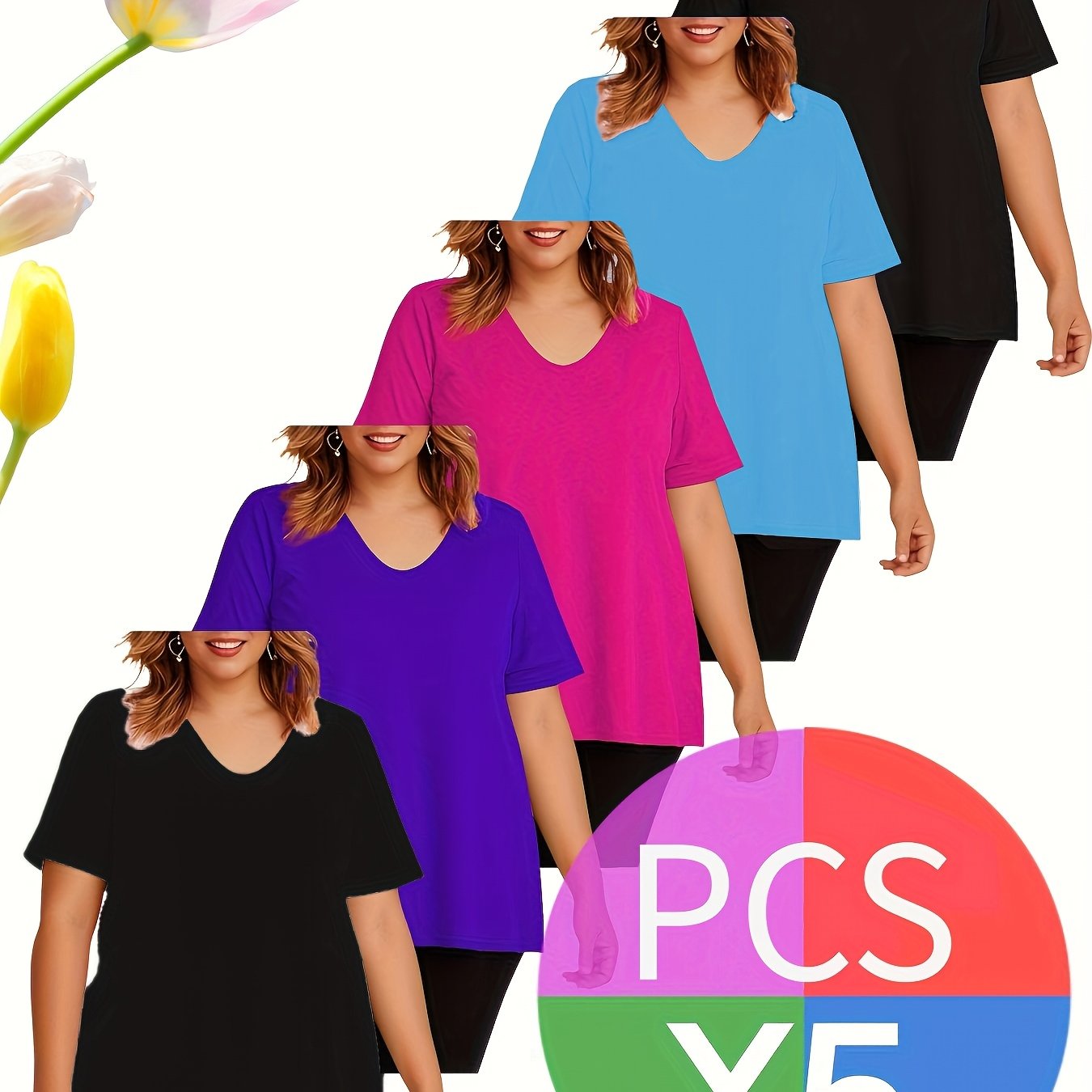 Women's Plus Size T-Shirts Pack Soft Breathable Short Sleeve Casual Top