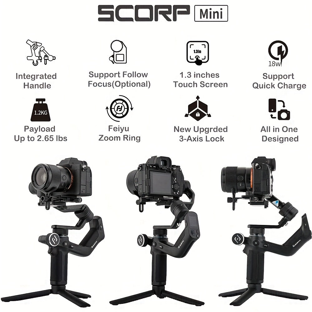 Mini 3-Axis Gimbal Stabilizer for Mirrorless Cameras Action Cameras Smartphones Up to 1.18KG