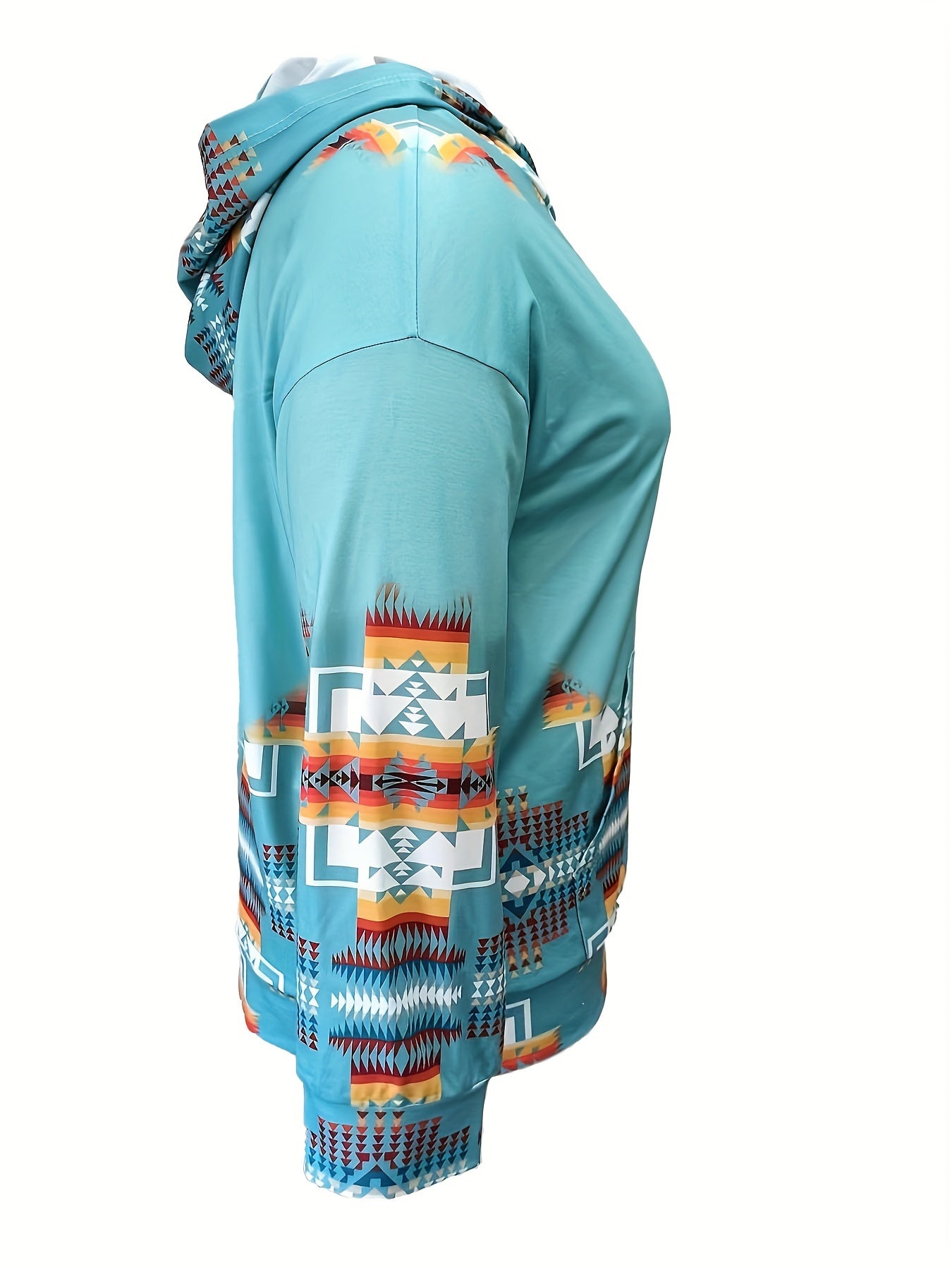 Plus Size Women Hoodie Casual Patchwork Digital Print Pullover with Pockets